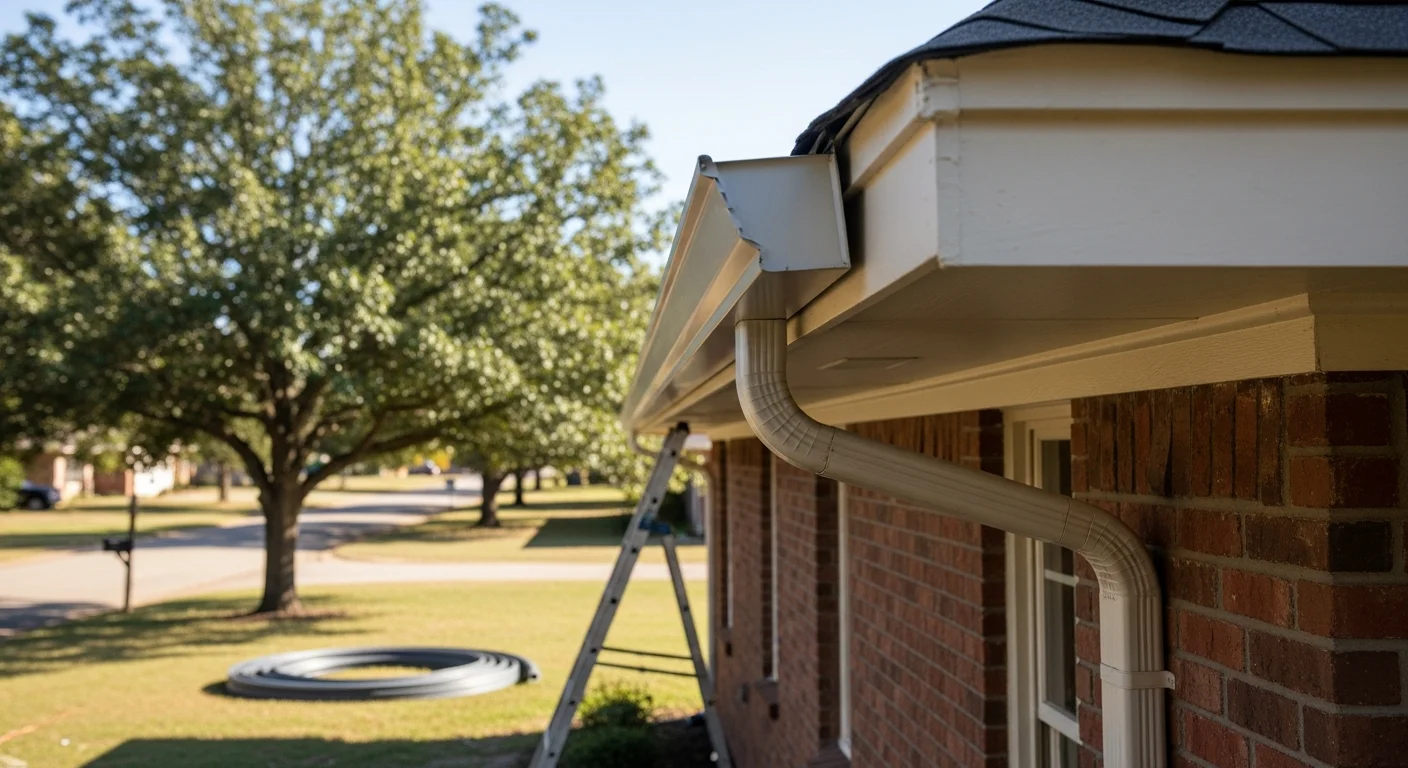 Seamless gutters installed along roofline of residential home