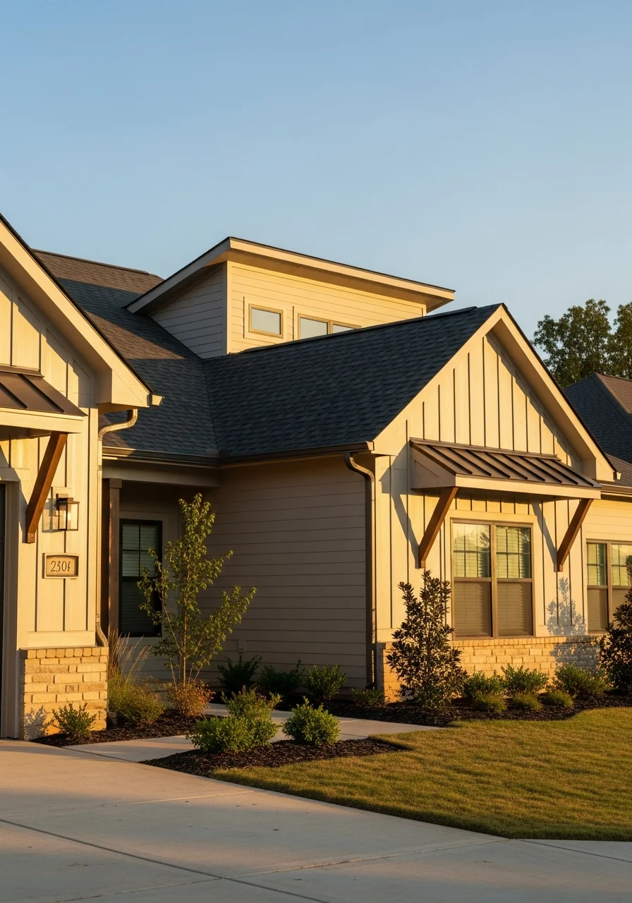Fayetteville home exterior showing contemporary design and well-maintained front yard.
