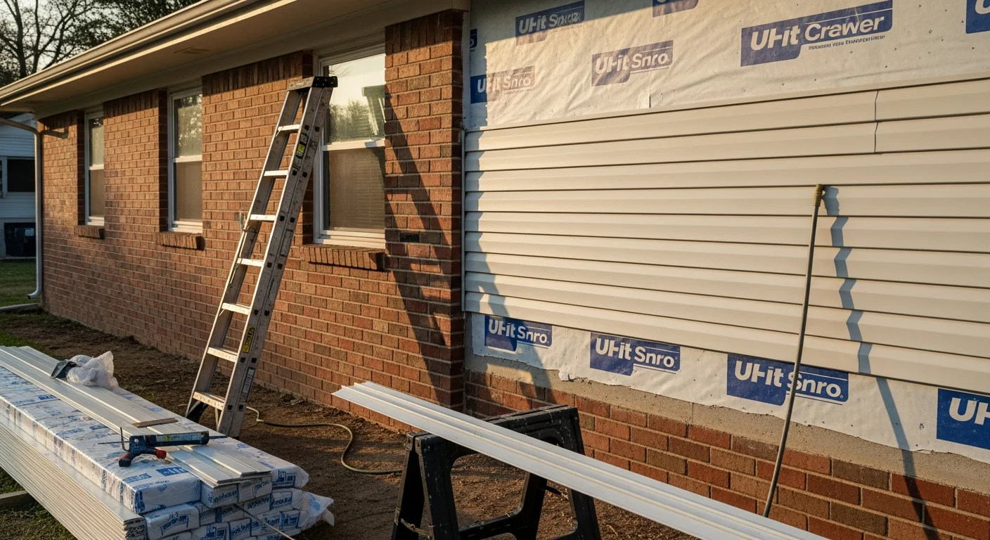 A Fort Smith, Arkansas home with freshly installed vinyl siding panels covering the full exterior wall. The siding shows clean, even horizontal lines with no warping or gaps.